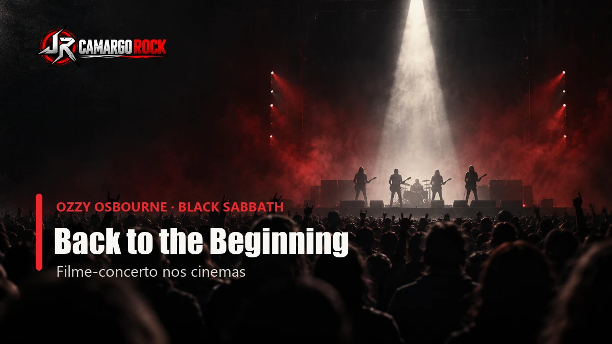 Arte editorial sobre o filme do último show de Ozzy Osbourne e Black Sabbath